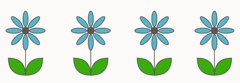 SVG drawing of four blue flowers