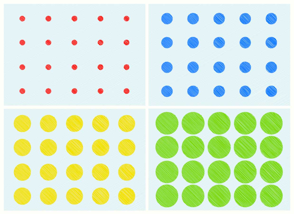 screen shot of images of different-coloured dots