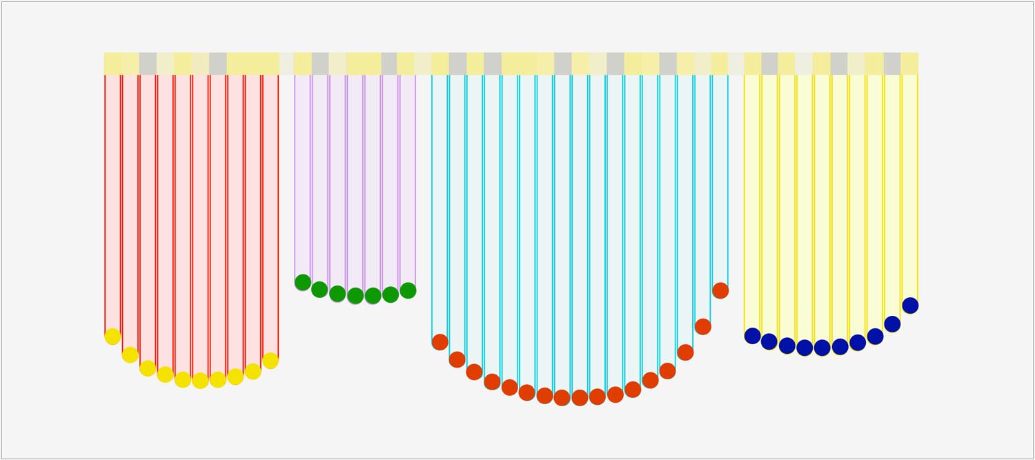 Image of rows of colourful dots and curtain-like vertical lines